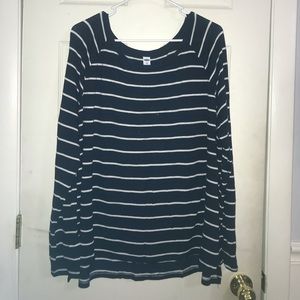 a navy blue and white striped long sleeve